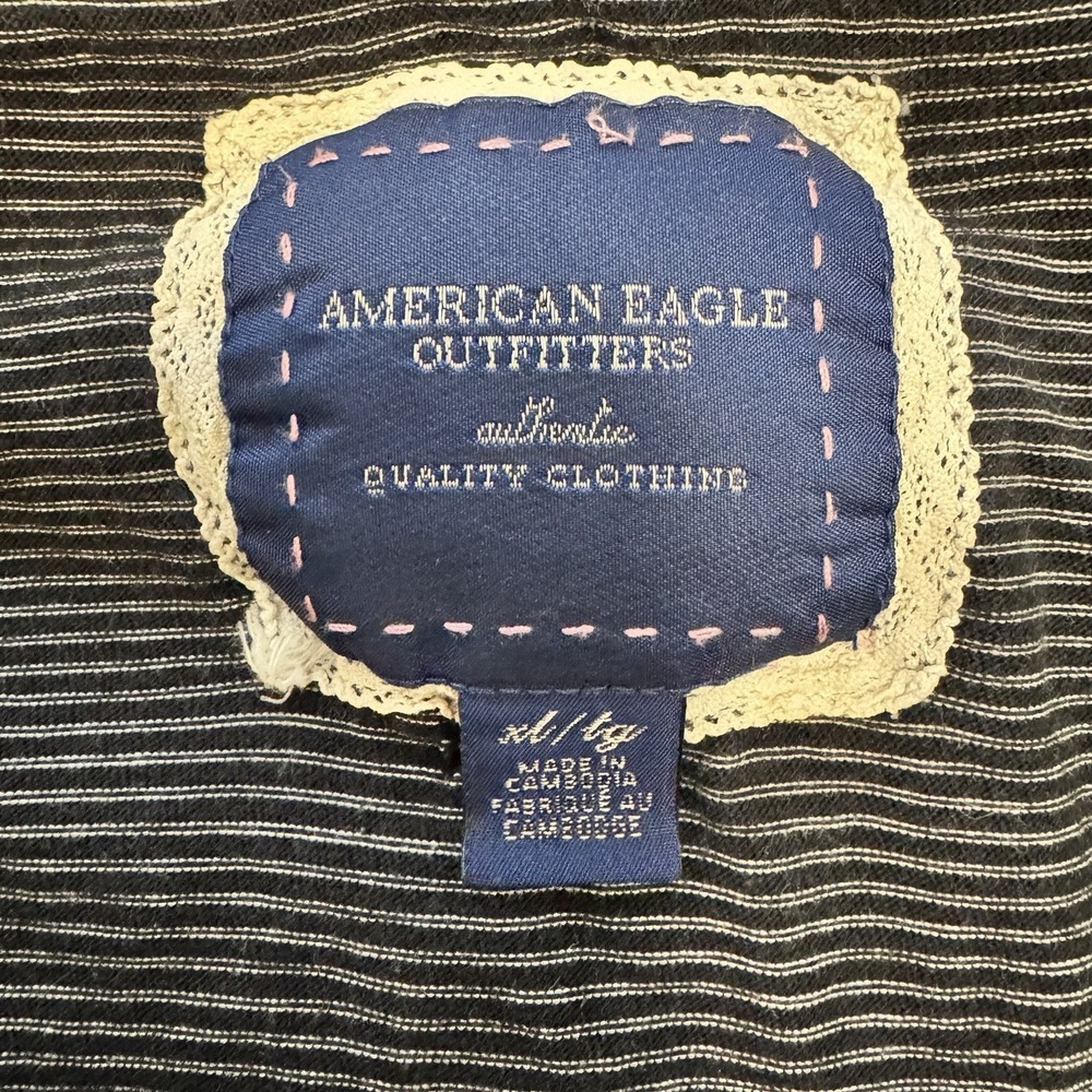 American Eagle Y2K Womens XL Black Striped Long Sleeve Top Scoop Neck VTG Preppy - Picture 4 of 7